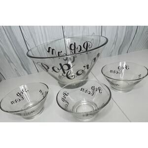 Vintage Movie Night Glass Popcorn Bowl Set with Serving & 3 small bowls